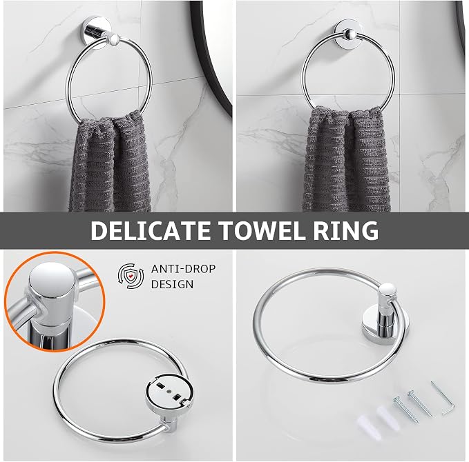 BGL Bathroom Accessory Set Chrome 4 Pieces Bathroom Towel Rack 24 Inches - Image 3