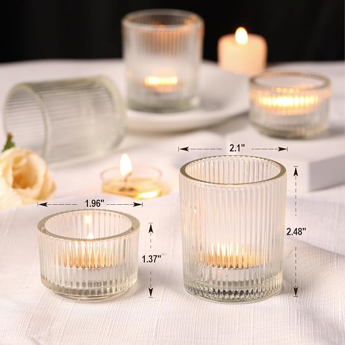 20pcs Assorted Ribbed Clear Votive & Tea Light Candle Holders, Glass Candle - Image 2