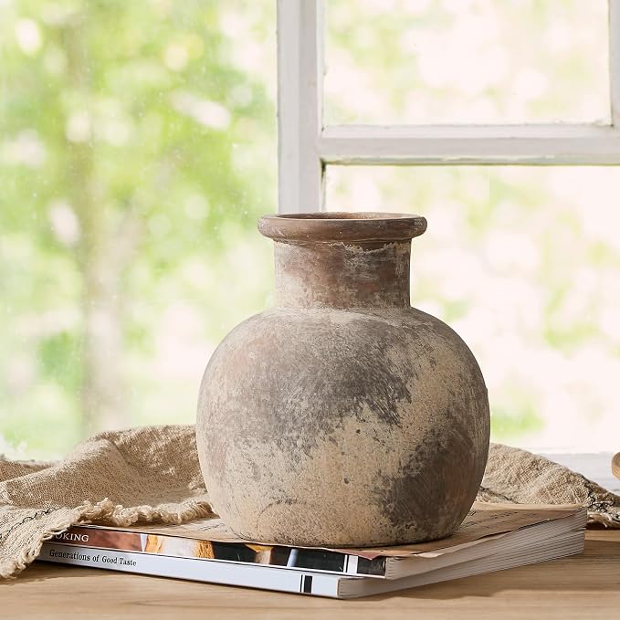 SIDUCAL Ceramic Rustic Farmhouse Vase | 6 Inch Pottery Decorative Flower - Image 2