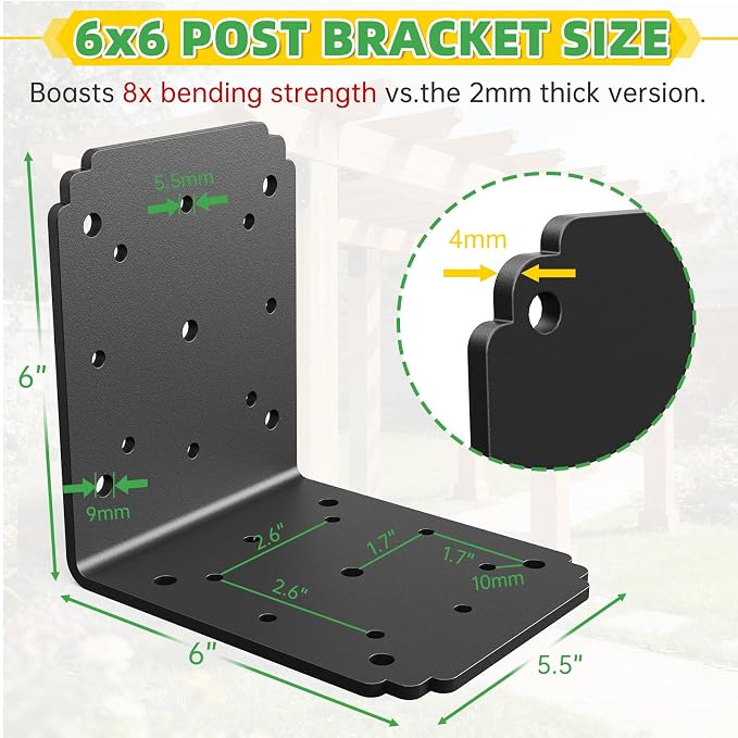 6"x6"x5.5" Heavy Duty L Bracket, 90 Degree Pergola Bracket - Image 7