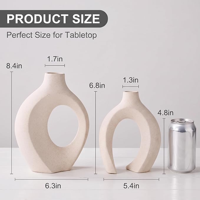 Aesthetic Cream White Ceramic Vase Set of 2, Snuggle Hollow Flower Vase Home - Image 5
