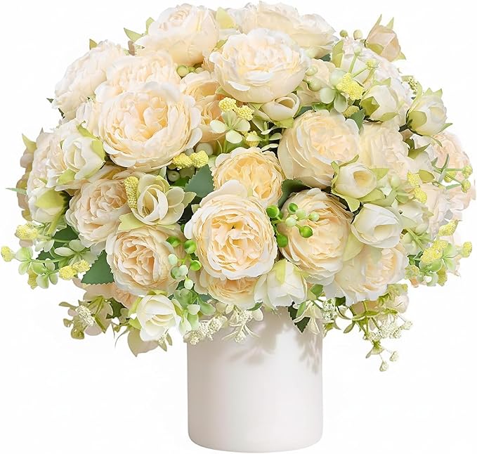 Peonies Artificial Flowers 12 Bundles Pink Flowers Bouquet, Lifelike Silk Fake by Unknown