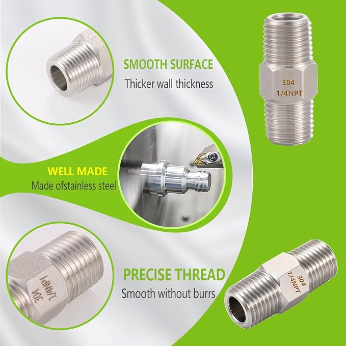 2PCS Hex Nipple 1/4" x 1/4" Male Pipe Fittings, 304 Stainless Steel 1/4 inch - Image 4