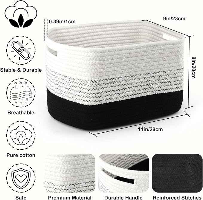 4 Pack Storage Baskets for Organizing, and Clothes, Cotton Rope Basket for - Image 2