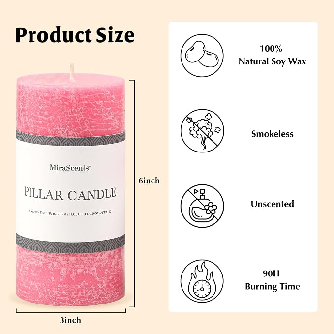 3x6 Inch Pink Pillar Candles Set of 3 - Image 6