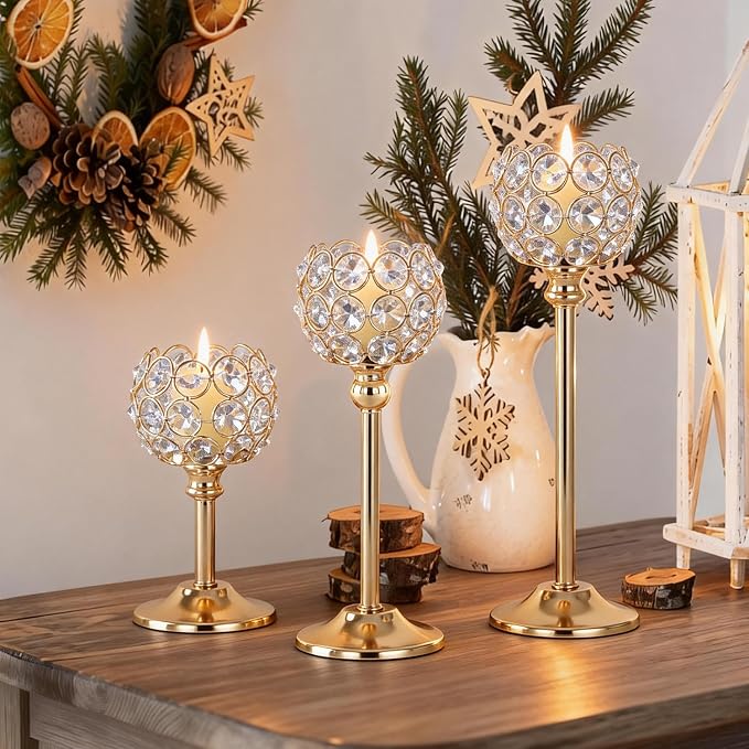 Gold Crystal Candle Holders Candlestick Holders - Image 5