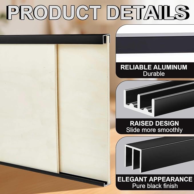 1 Set 4 ft Black Aluminum Sliding Door Track Set - Image 3