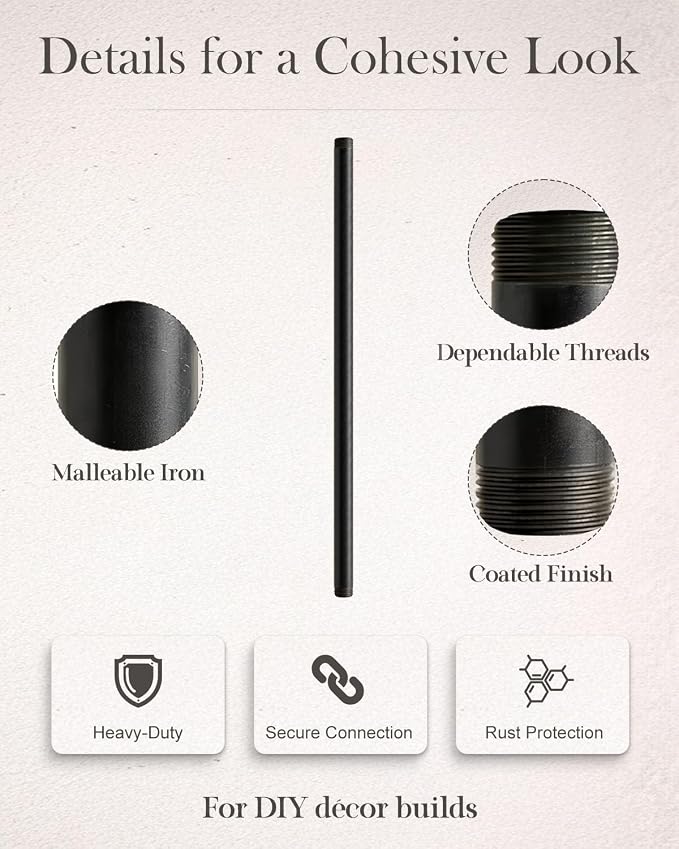 10 Pack 3/4 x 24 Inch Black Malleable Steel Pipe Nipples | Threaded pipe - Image 5