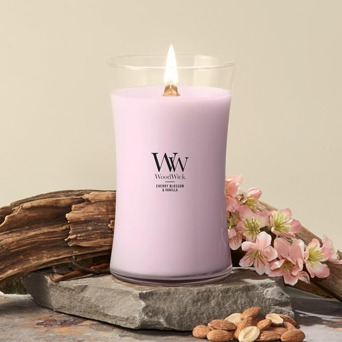 WoodWick Cherry Blossom & Vanilla Large Hourglass Scented Candle - Image 2
