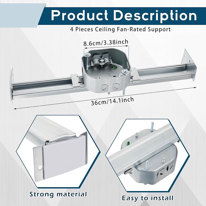 Therwen 4 Pcs Adjustable Ceiling Fan Electrical Box Brace Light Fixtures - Image 2