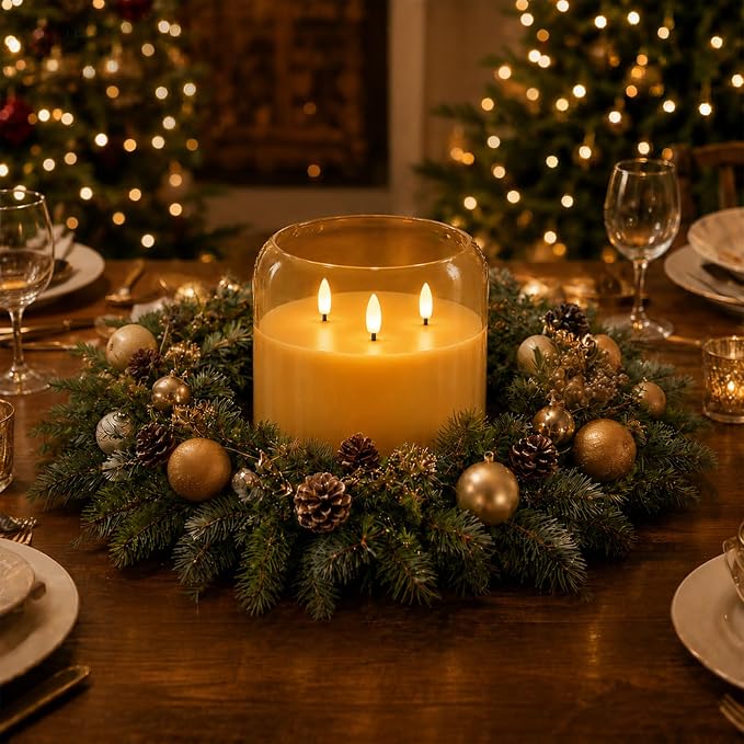 Homemory Amber Large Glass Flameless LED Candle, 3 Wicks, Remote Timer | 6"x6" - Image 3