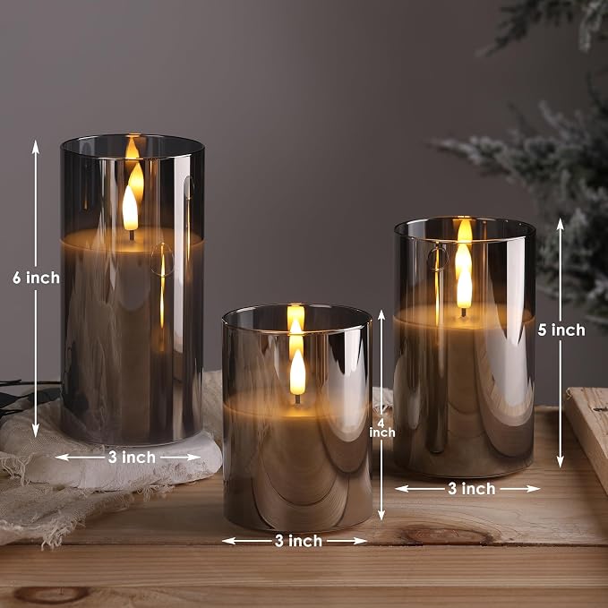 Smoke Grey Glass Flameless Pillar Candles - Image 2