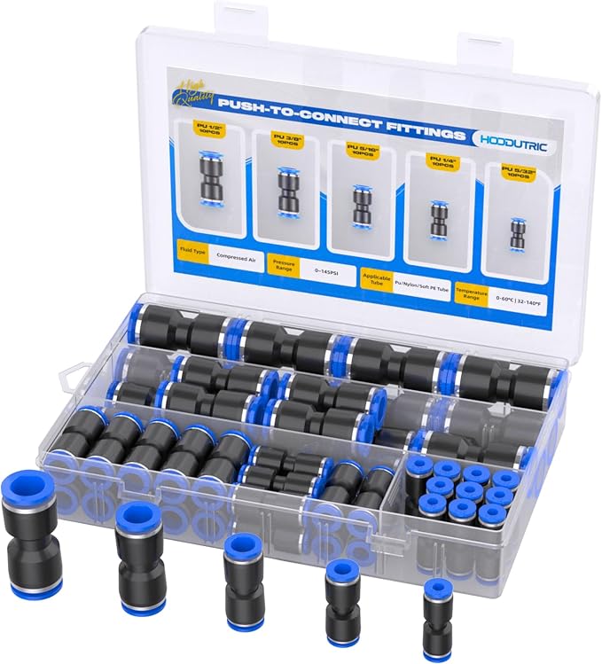 50PCS Quick Connect Air Hose Fittings 5/32 1/4 5/16 3/8 1/2 inch Straight Push by HOODUTRICPNEUMATIC
