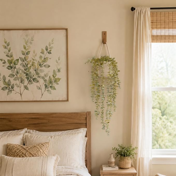 Fake Hanging Plant, Eucalyptus in Wall Woven Planters | Artificial Faux Plants - Image 2