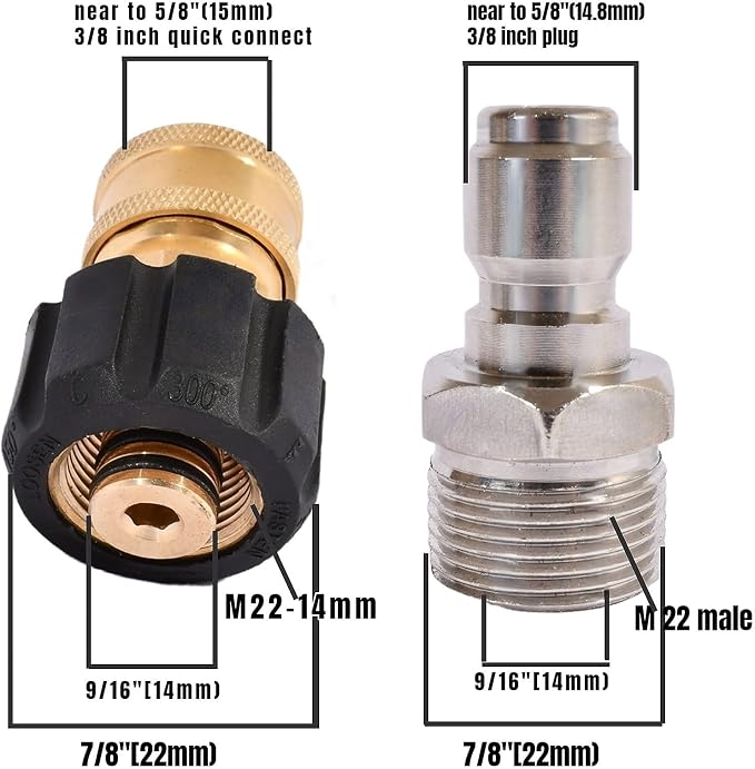 Pressure Washer Adapter Set, M22 to 3/8'' inch Quick Connect Kit - Image 3
