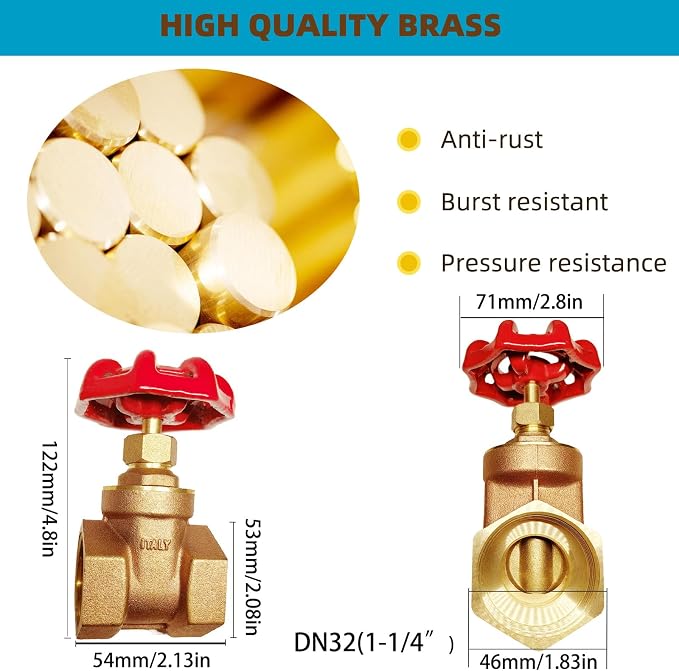 NPT 1-1/4” Brass Gate Valve DN32 | Rotary Globe Valve - Image 3