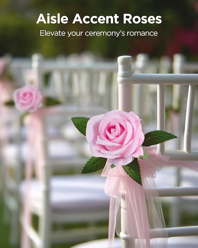 InnoGear Pink Roses Artificial Flowers 50 Pcs Fake Velvet Silk Rose Floral | - Image 7