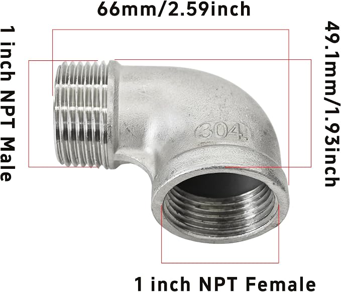 2Pcs 90 Degree Street Elbow, 304 Stainless Steel Pipe Fittings - Image 2