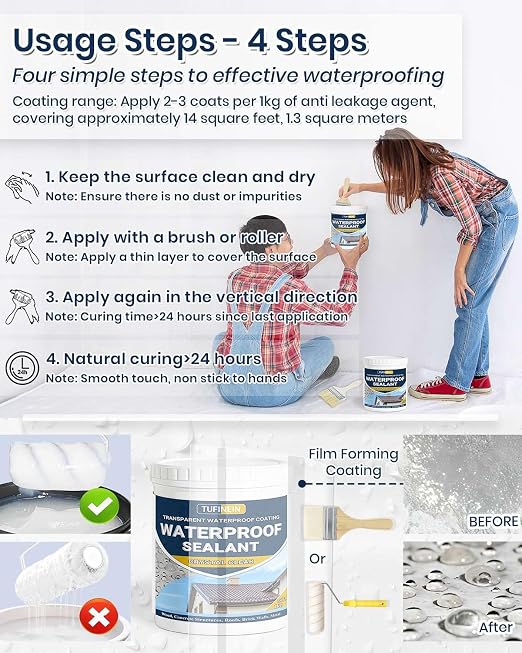 Waterproof Sealant 70oz Clear, TUFINEIN Transparent Waterproof Coating - Image 3