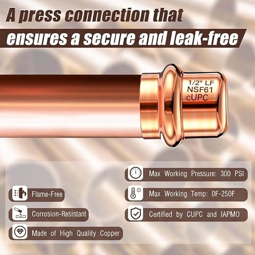 Therwen 10 Pcs 1/2-inch Copper Pipe Press Fittings, 90 Degree Elbow Coupling - Image 3