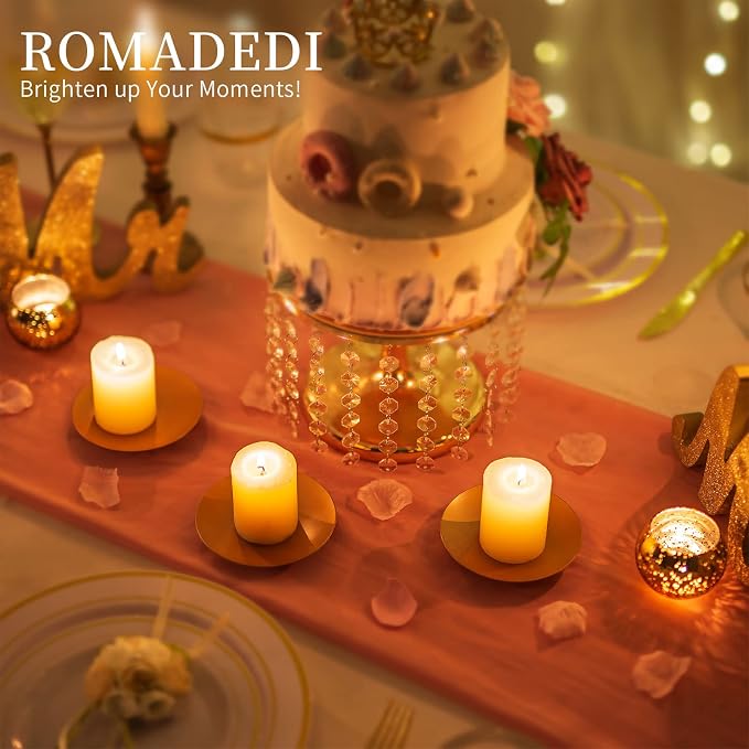 Romadedi Gold Pillar Candle Holder Plates, Decorative Stand Pack of 2 | 4.25" - Image 3