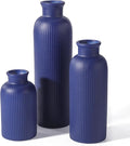 Small Navy Blue Ceramic Vase Set of 3, Boho Modern Navy Blue Flower Vase Room by GUKJOB
