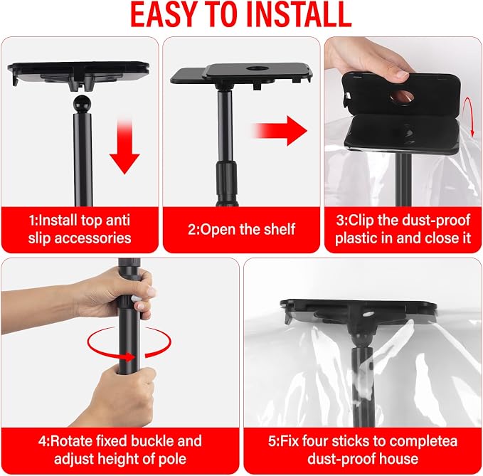 12FT Dust Barrier Poles Kit, Spring Retractable Zipper Wall Poles - Image 7