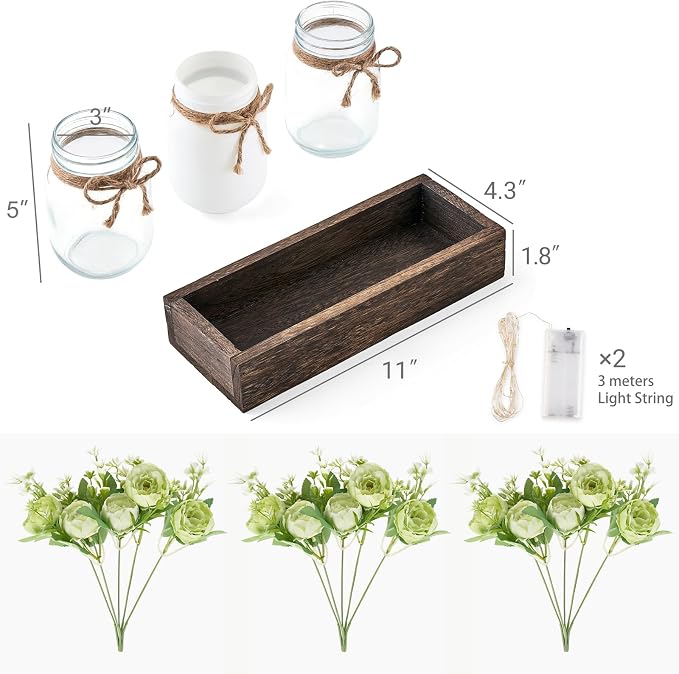 Mkono Mason Jar Lights Centerpiece Table Decor - Image 3