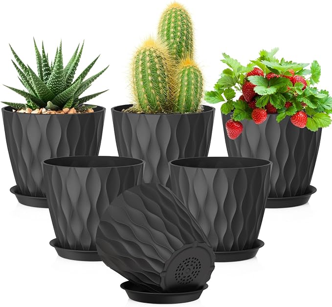 Meowell 5 inch Plant Pots for Indoor Outdoor Plants, 6 Pack Thick Nursery Pots by Meowell