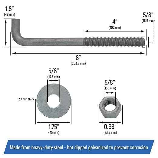 5/8" x 8-inch Galvanized Threaded Anchor Bolts - Image 3