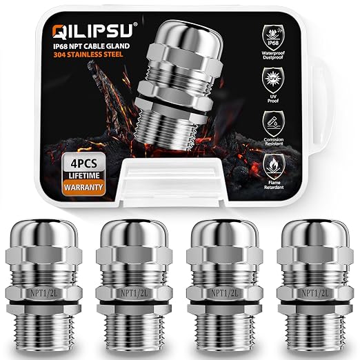 QILIPSU 4pcs 1/2" NPT 304 Stainless Steel Cable Gland Waterproof IP68 Metal by QILIPSU