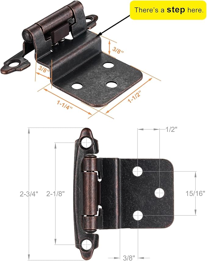Oil Rubbed Bronze Cabinet Hinges, 3/8” Inset, 10 Pack | - Image 2