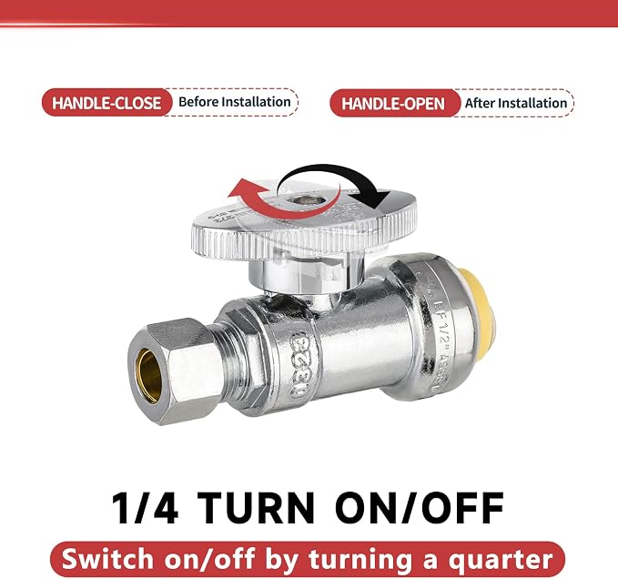 2 Pieces EFIELD Push Fit Straight Stop Valve, 1/4 Turn | Water Shut Off 1/2 - Image 4