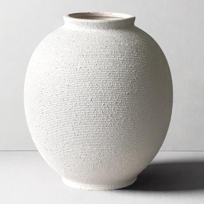 White Ceramic Vase, 9.8" Large, Sandstone White | Farmhouse Style, Hand-Made by KayolinCommunity