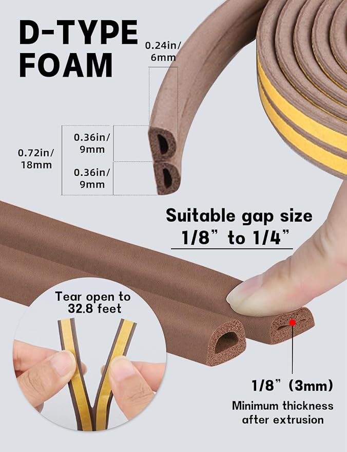 32.8 Ft Weather Stripping Door Seal Strip, Self Adhesive Door Soundproofing D - Image 3