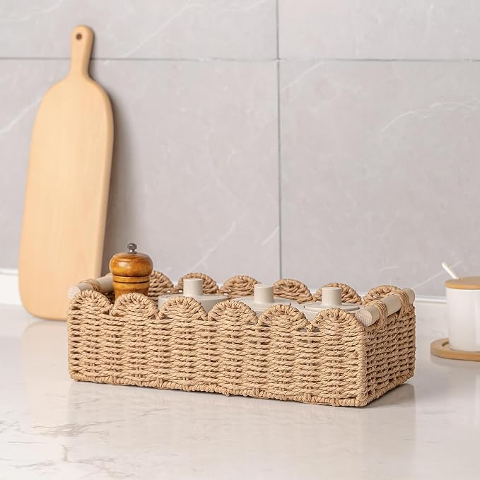 CubesLand Scalloped Toilet Paper Storage Basket W/Handle - Image 8