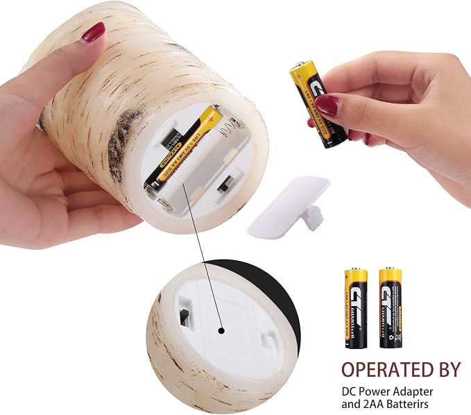 Flameless Candles LED Candles Birch Bark Effect Set of 2 Ivory Real Wax Pillar - Image 6