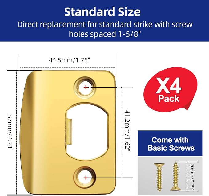 Standard Door Strike Plates 4PCS, 2-1/4" x 1-3/4", Polished Brass | Edge - Image 2