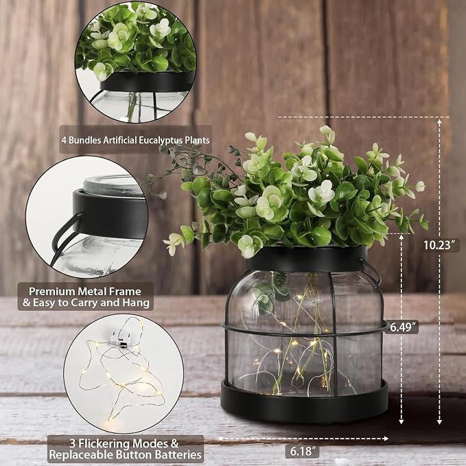 Black Glass Farmhouse Vase Rustic Lantern Decor - Image 3