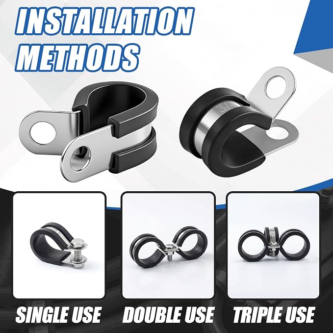 50 Pcs 3/4 Inch Cable Clamps Stainless Steel Pipe Clamps Holder Rubber Coated - Image 4