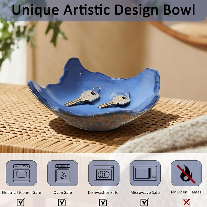 8" Small Ceramic Decorative Bowl，Irregular Rim Reactive Glaze Key Bowls - Image 4