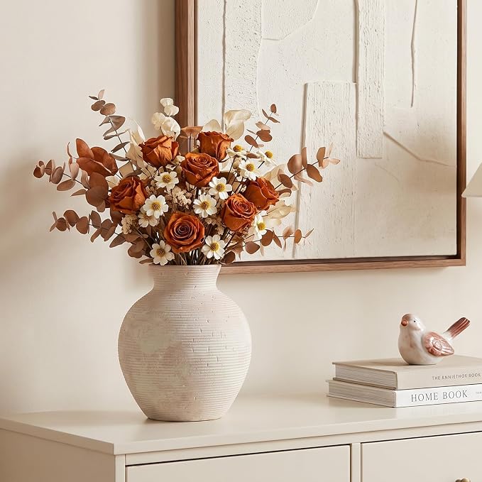7.48 Inch Vintage Ceramic Flower Vase, Rustic Farmhouse Vase - Image 4