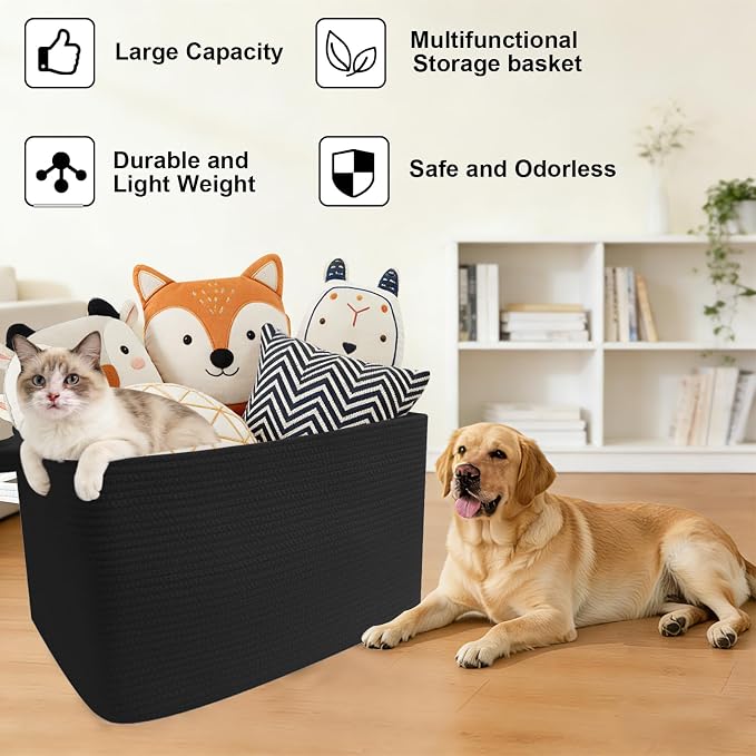 65L Large Laundry Basket with Handles, Woven Blanket Basket, Living Room - Image 8