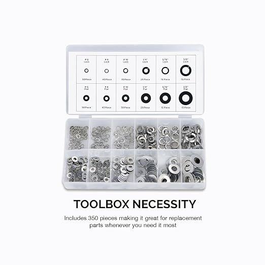 NEIKO 50400A Stainless Steel Lock and Flat Washer Assortment | 350 Piece Set | - Image 5