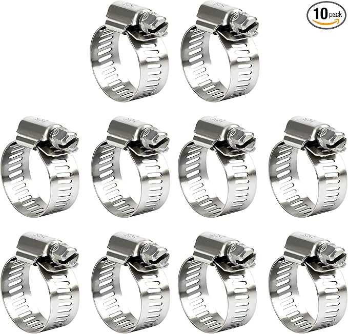 Hose Clamp 1 Inch, 10 Pack Stainless Steel Hose Clamps by Gudui