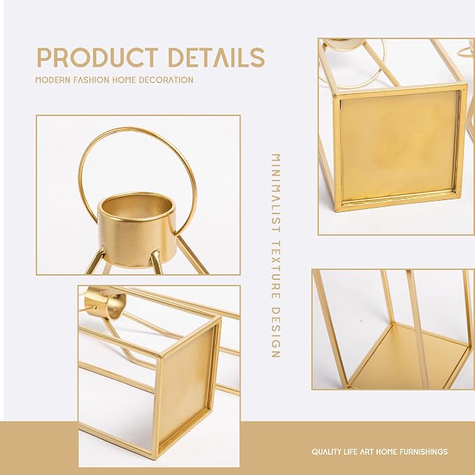 HPC Decor Modern Farmhouse Lantern Decor- Gold Metal Candle Lanterns - Image 7