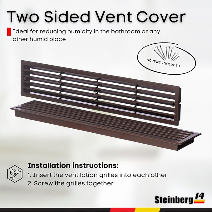 1 Set - Two Sided Door Vent Cover 17.7x3.6 inch - Brown Plastic Ventilation - Image 3