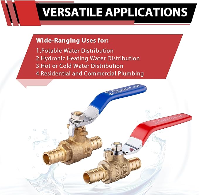 4-Pack 1/2" PEX Brass Ball Valve, Barb Crimp Pex Connection | Full Port Water - Image 5