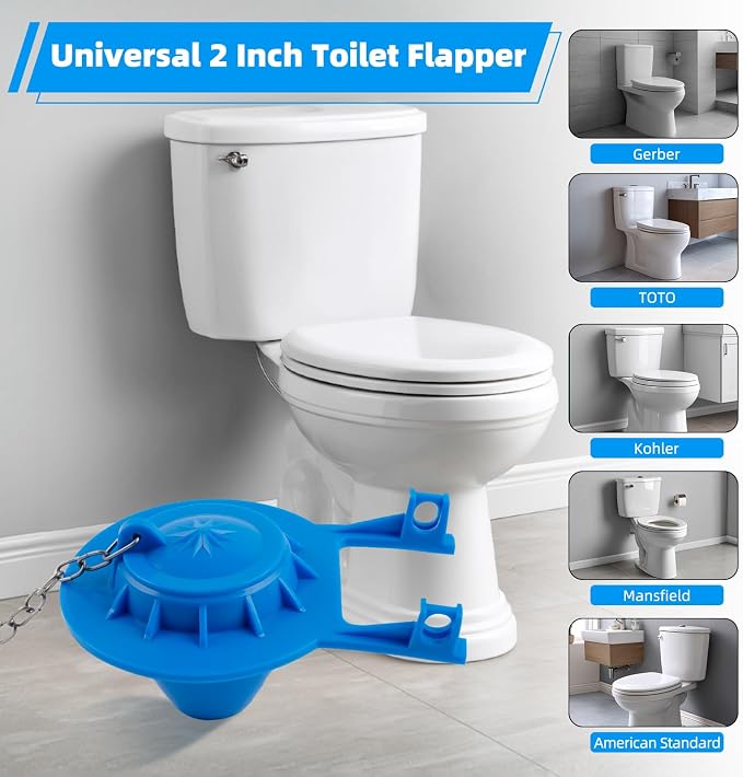 2 Pack Universal 2-Inch Toilet Flapper, Adjustable Metal Chain, Heavy Duty | - Image 5