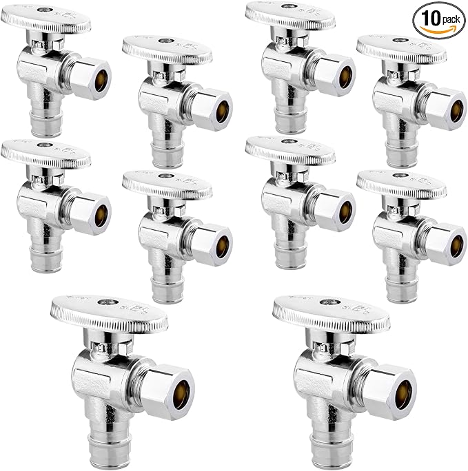 10PC HeSun 1/2" PEX-A Expansion x 3/8" OD Compression Angle Stop Valve | PEX-A by HeSun